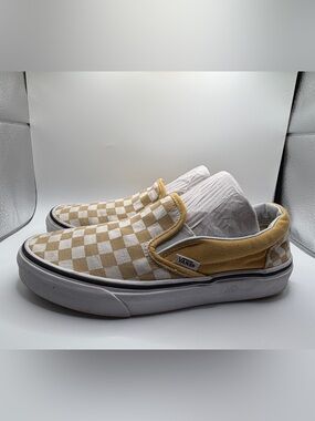 Vans Classic Slip-On Checkerboard Ochre Yellow White Size Women 8 / Men 6.5